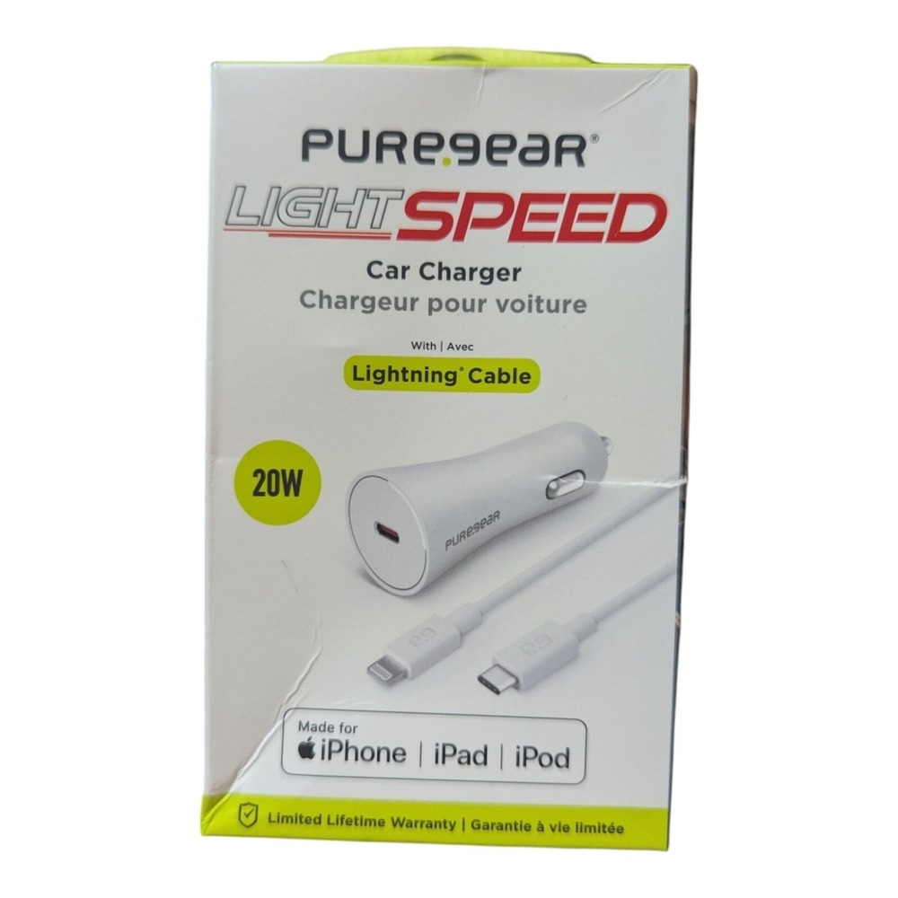 F3. PureGear LightSpeed 20W Single‎ USB Car Charger & 3ft Cable - White